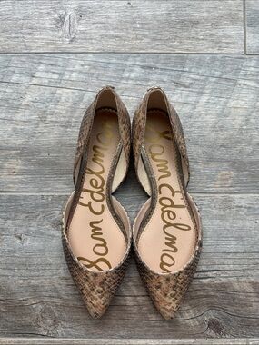 Sam Edelman Brown Snakeskin Pointed D'Orsay Flats